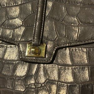 Fun OLD MONEY CHIC Brown leather clutch reptile turn lock Monica Chaing MSRP$395